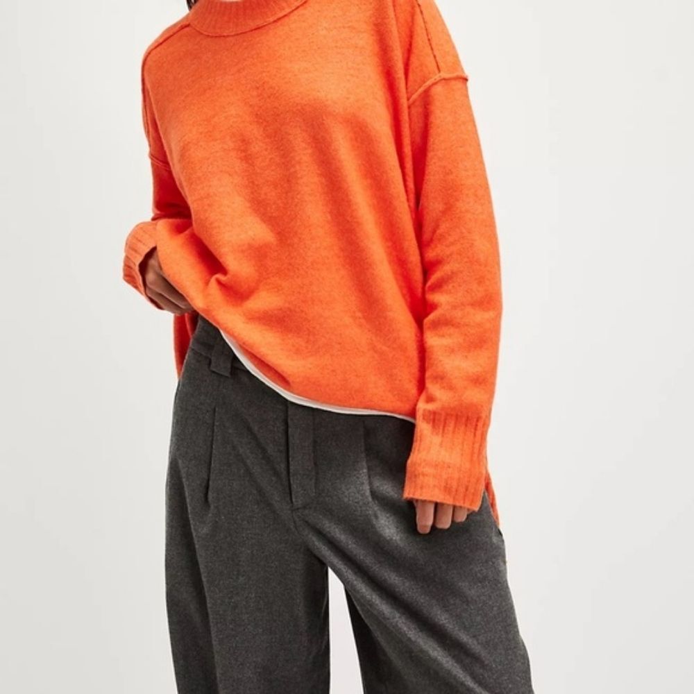 Free People Orange Yellow Boho Oversized Crew Neck Sweater NWT Sz M
